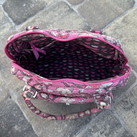 Vera Bradley Tote Shoulder Bag Pink Blush Floral Medium Zipper Closure - Picture 9 of 13